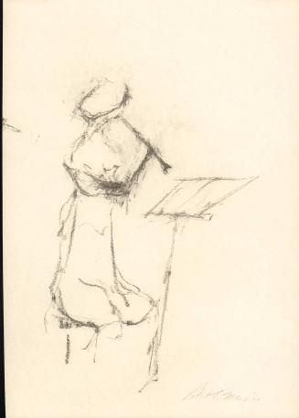 [Seated figure with flute and music stand]