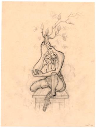 Seated figure with plant growing from its head ("As I See")