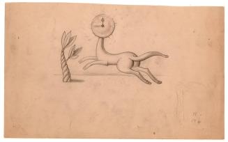 Leaping animal with clock-head