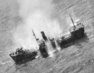 Marshall Islands Campaign (freighter being shelled)