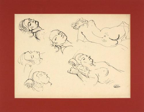 Study of reclining nudes and heads