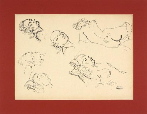 Study of reclining nudes and heads