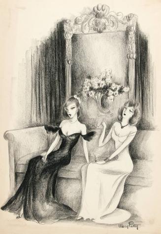 No caption (Two women seated on couch)