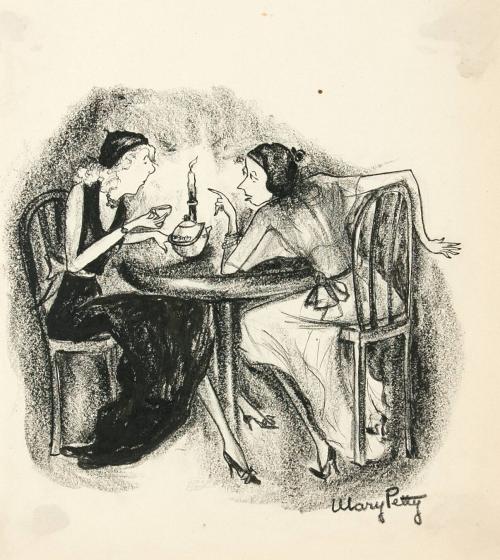 No caption (Two women seated at a table)