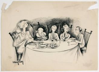 No caption (Woman and four children at table)
