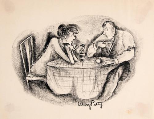 No caption (Man and woman seated at a table)