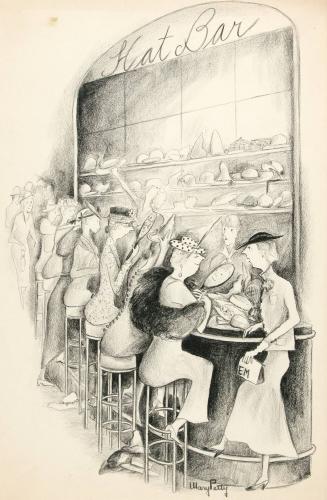"Crowd of women at the "Hat Bar"."