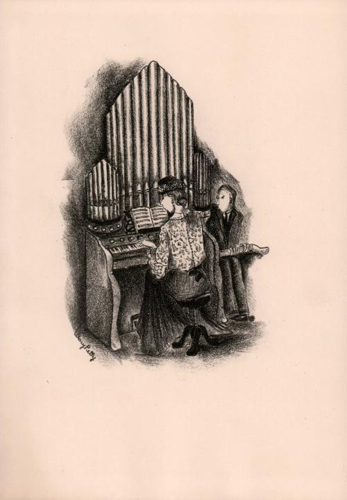 Man and woman by an organ