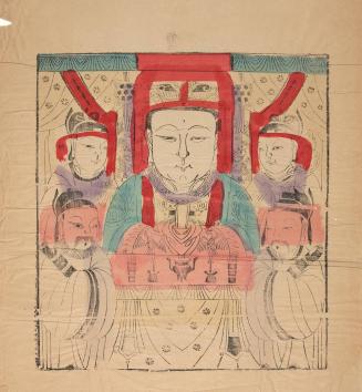 Seated woman with five smaller figures
