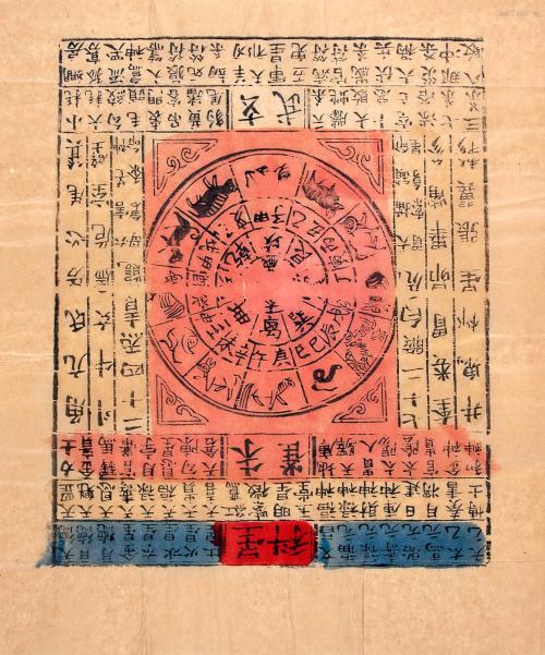 Square image with circular zodiac chart