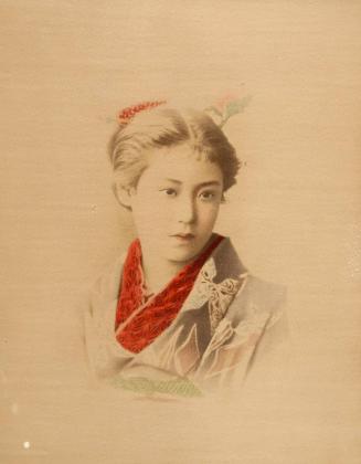 [Portrait of a woman in gray and red kimono]