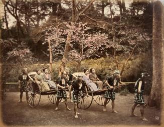 [Rickshaws with four women and rickshaw coolies]