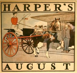 Woman in a horse-drawn carriage and a man tipping his hat, August 1899, Harper's Magazine