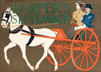 Man and woman in a carriage drawn by a white horse, September 1896, Harper's Magazine