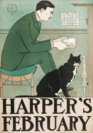 Man reading with cat, Feburary 1897, Harper's Magazine