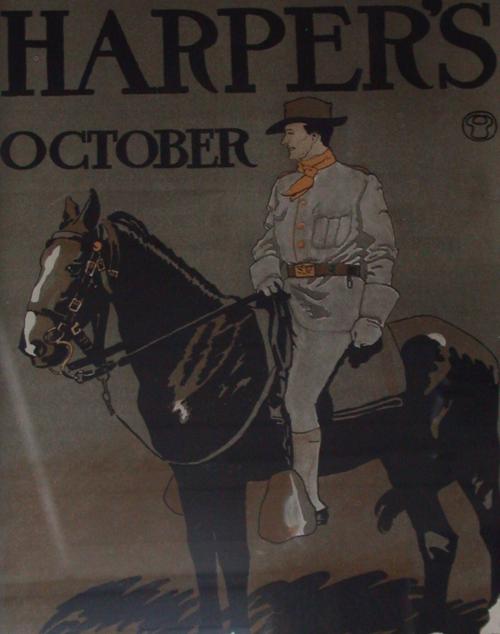 [Man wearing a uniform riding horseback]