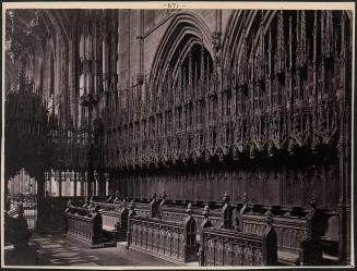 [Chester Cathedral interior detail, pews]
