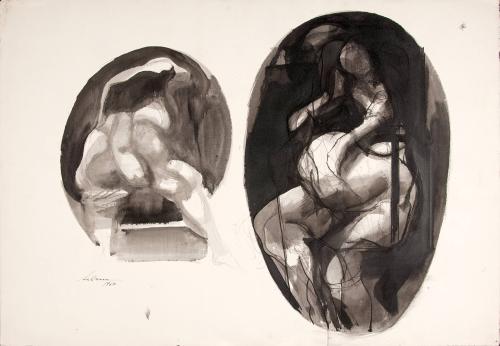 Two studies of sitting figure