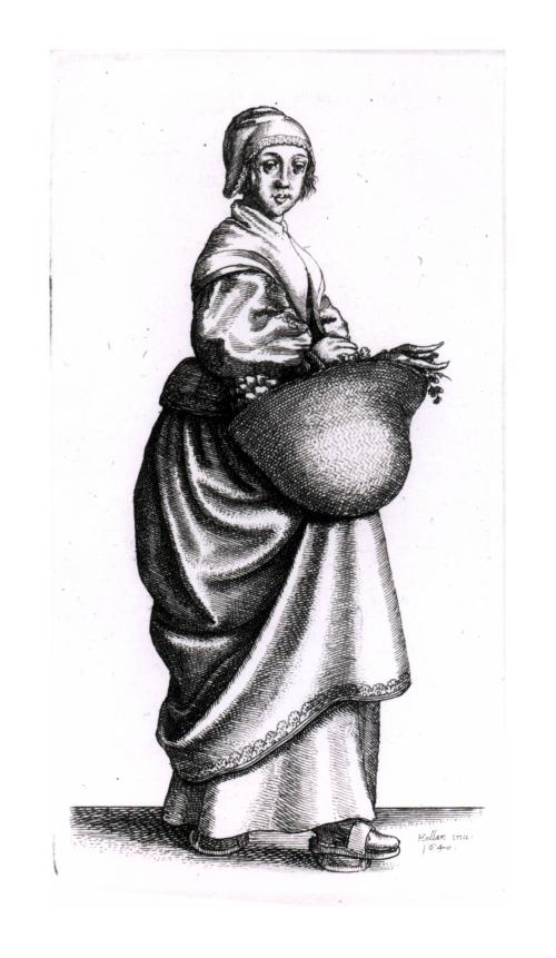[Countrywoman with clogs and basket of farm produce]