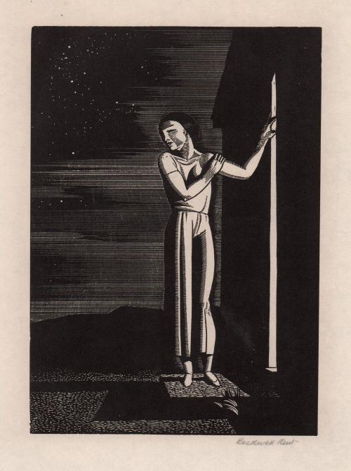 [Female figure on doorstep]