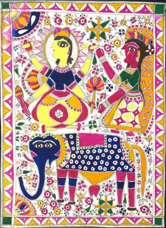 Indra and Indrani on Elephant