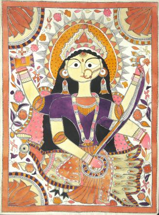 Sarasvati on Peacock Holding Stringed Instrument