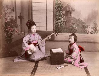 Woman and Child Playing the Samisen and Singing