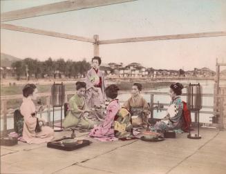 [Six women eating and playing music]