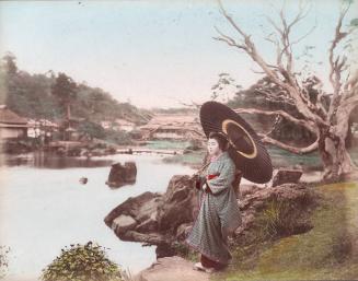 Woman with Umbrella at Pond