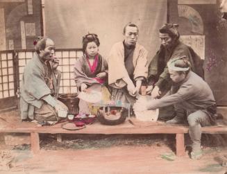 Four Men and a Woman Eating