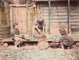 Two Women and a Man Drying Fish