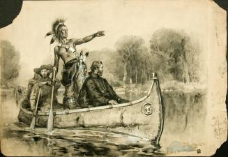 Pere Marquette and Louis Joliet being guided by an Indian on their mapping expedition of the Mississippi valley