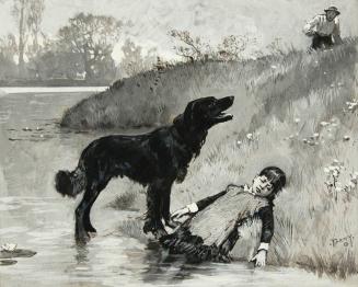 [Girl in water with dog]