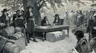 Colonists and Indians signing treaty