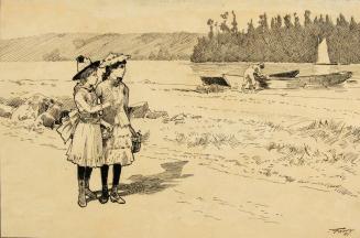 Two girls looking toward river