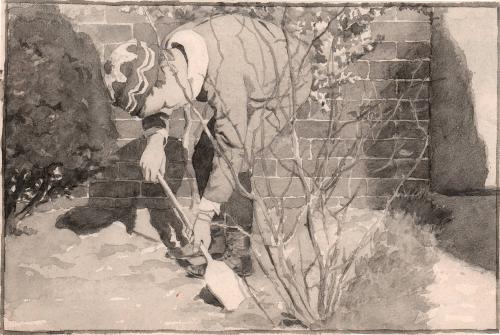 Boy with shovel planting tree