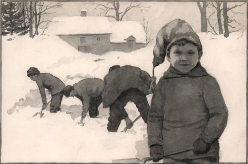 January - Boy shoveling snow