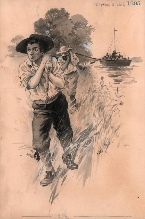 Men pulling canal barge