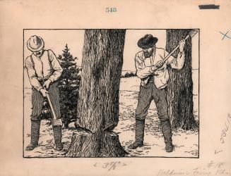 Woodsman chopping down tree