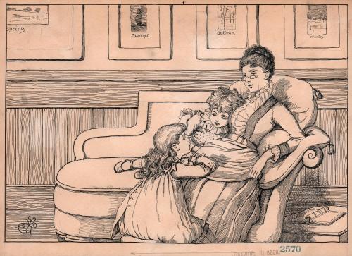 Mother with Two Daughters on Settee