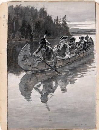 [Scouting Party: Two Indians and Three Soldiers in a Canoe]