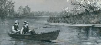 Two Boys Fishing from Rowboat "Nelly"