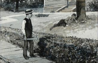 Boy with a Baseball Bat and Boy Resting Beneath a Tree