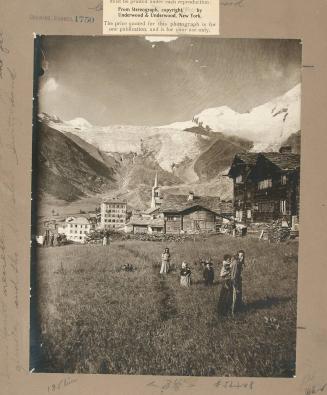 Swiss Hamlet near glacier and the Alphubel, village in the mountains;