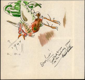 New Year's greeting, 1944, crowing rooster