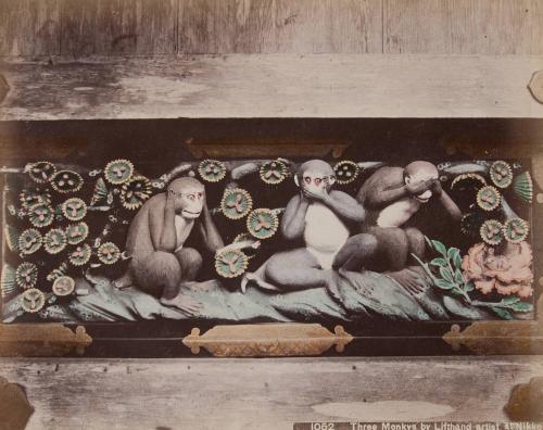 Three monkeys by left-hand artist at Nikko