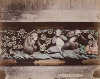 Three monkeys by left-hand artist at Nikko