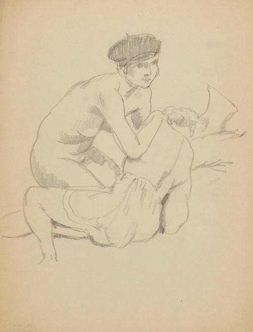 [two figures, one nude, one in undergarments]