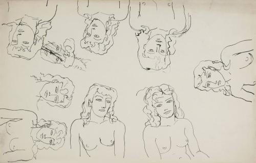 [7 female nude Torsos, 2 female heads]