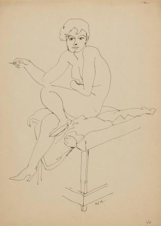 [seated female nude with cigarette in right hand]